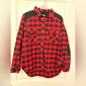 Faherty Red and Black Plaid Button-Up Shacket
